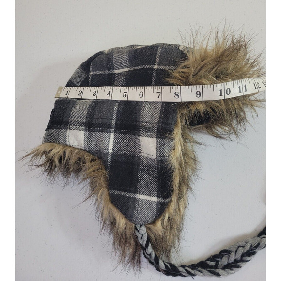 American Eagle Outfitters Gray Plaid Faux Fur Lined Trapper Hat Women's Size S-M - Picture 8 of 9